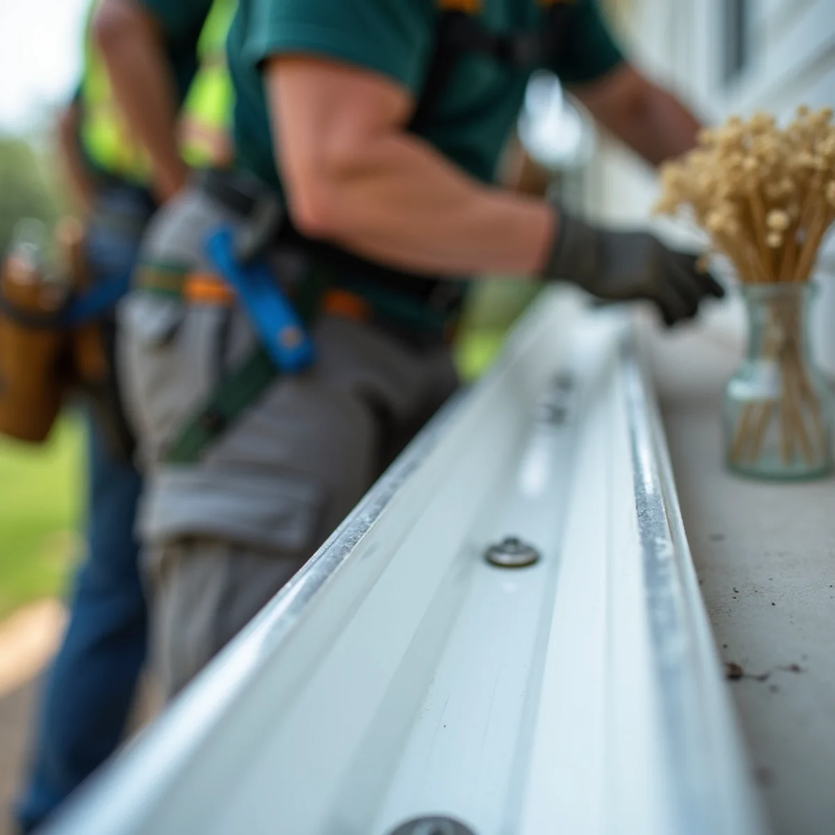 Gutter end cap mechanically fastened with stainless steel rivets before sealing
