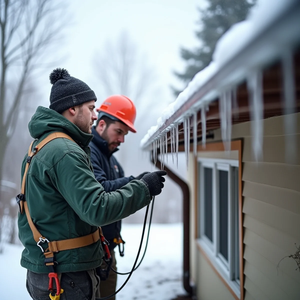 Winter ice behavior comparison on micro-mesh guard versus solid hooded gutter helmet