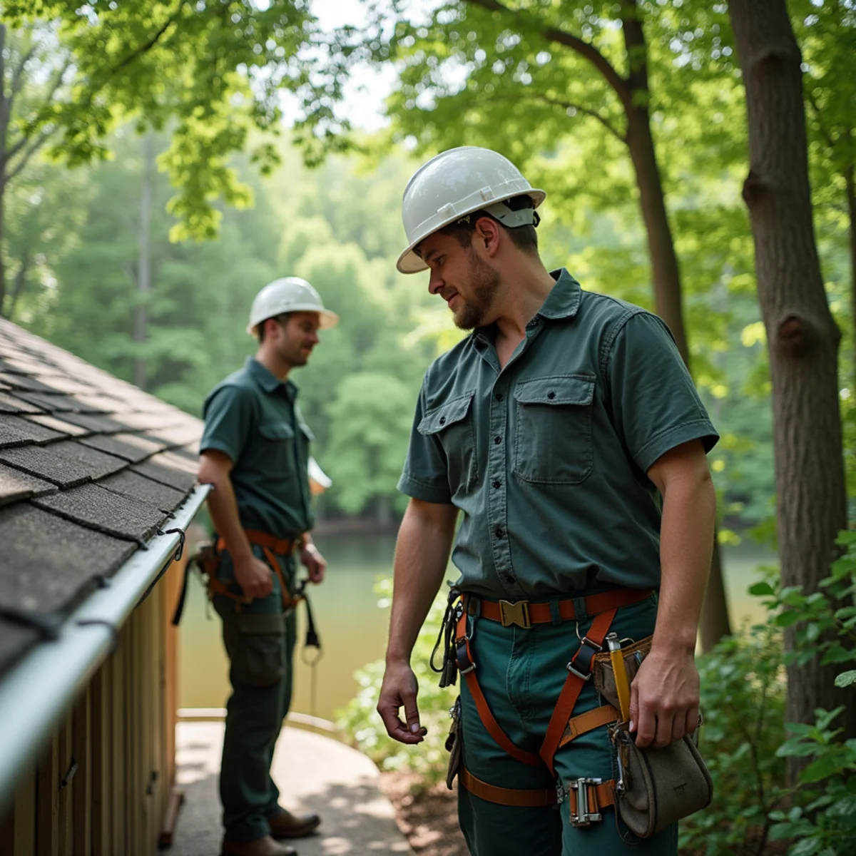 Wooded residential home near Little Rock Lake with seamless gutters and leaf guards