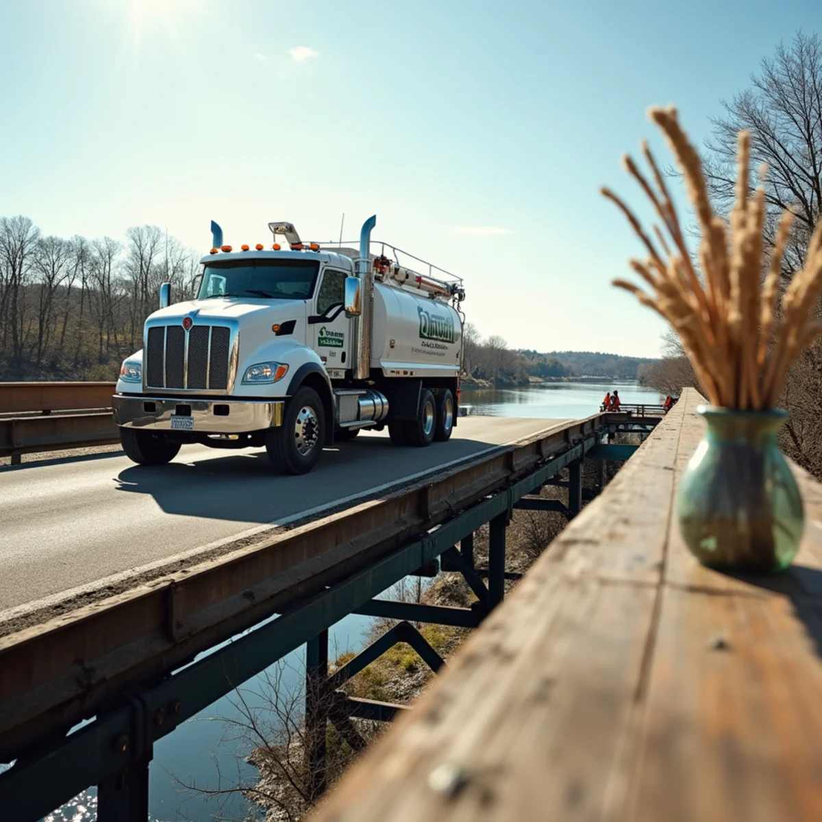 DualGuard service truck crossing the Mississippi River bridge into Sauk Rapids MN